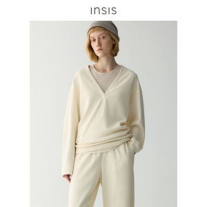INSIS FEMME | Loop Yarn Long-staple Cotton V-neck Loose Dropped Shoulders Puff Sleeves Top
