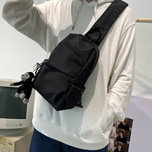Casual Trendy Mens Crossbody Bag Nylon Cloth Zipper Opening Pure Color Pattern Japanese and Korean Style Soft Shoulder Strap Bag for Youth