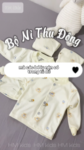 SET 5 Bộ Sơ Sinh Dài Tay Cúc Chéo Chất Nỉ Bảng Màu Hàn Cho Bé Từ 0-9 tháng.