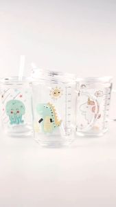 Gelas Minum Anak Mug Susu Anti Tumpah 400ml Dengan Gagang Gratis Sedotan Motif Karakter Hewan