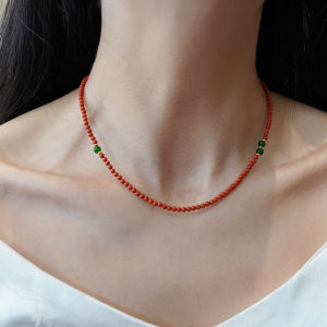 Original Natural Liunian ChuanJuan Red South Silk New Chinese Style Sweater Necklace Turquoise Pendant Clavicle Chain Full Color
