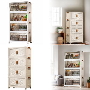 COD Free Shipping [Return and exchange within 7 days] 4 Tier Storage Drawer with Doors & Wheels Stackable Closet Organizers Folding Storage Cabinet Shelf for Home Office Dorm