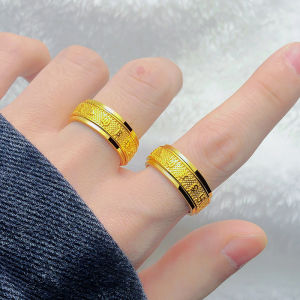 Decompress Signet Carving Ring 360° Rotation Band 916 Gold Rings for Women Men