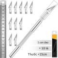 1 Bộ Dao Thủ Công Với 11 Lưỡi Dao Exacto Bằng Thép Không Gỉ Và Thước Kẻ Thép 15CM - Bộ Dao Đa Năng Dùng Cho Nghệ Thuật Và Chế Tác Gỗ. 