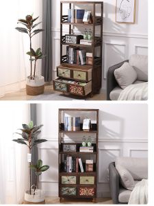 ตู้หนังสือทรงเรโทรทำจากไม้แขวนหลายชั้น ตู้เก็บของสำหรับห้องนั่งเล่น ตู้หนังสือสำหรับจัดวางของในบ้าน งานฝีมือดั้งเดิม สไตล์ห้องนั่งเล่น