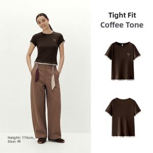 Semir | Embroidered Tight Fit Faux Two-Piece T-Shirt Womens Summer Top