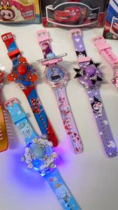 Jam tangan budak spin LED watch with light and music Kuromi Melody Kitty Cinnamoroll Frozen Pony Ultraman Labubu Mario Cars Spiderman Ironman children cartoons for girls and boys Malaysia ready stock