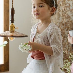 Sweet Hollow out Air Conditioning Sun Protection Shirt for Girls Childrens Outdoor Clothes Floral Lace Design Summer 2025