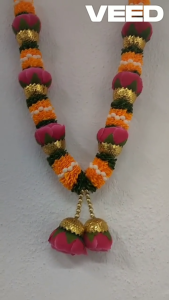 “13-Inch Artificial Flower Garland with Ribbon Mala - Perfect for Diwali God Idol Decoration Puja Festival Decor and Photo Frames - Includes Artificial Pearls | Single Pack”