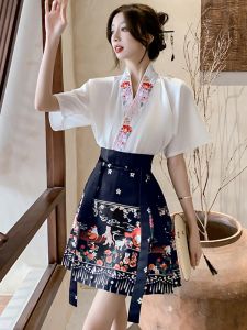 Short Embroidered Hanfu Skirt Set Womens Style Office Wear High Waist Polyester Fiber 2024 Summer New Arrival Small Size