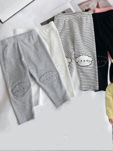 Cloud Patterned Knee-Pad Pants for Baby Girls Slim Fit Striped Base Layer High Elasticity Long Pants Childrens Sportswear
