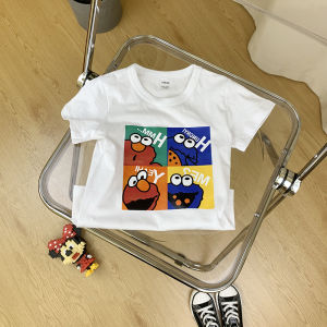 Summer New Mens Cotton T-shirt Short Sleeve round Neck Cartoon Cute Versatile Kids Clothing Casual Breathable Sweat Absorbent