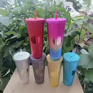 HOMECARE PH. Glossy Cup with Lid and Straw Double Wall Glossy Acrylic Plastic Durian Cup