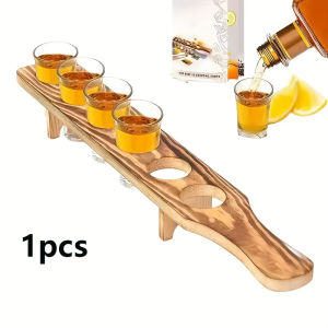 Rustic Wooden Shot Glass Serving Tray 6-Slot Tequila Flight Paddle Whiskey Shot Holder  Bars Parties Home Bars Barware Gift