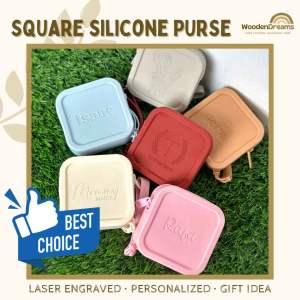 PERSONALIZED Silicone Square Purse | Coin Purse | Cable Organizer | Cache Purse (Laser Engraving)