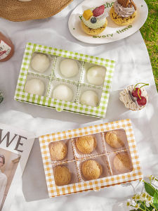 Ins Style 6 Grid Cake Box Pastry Packaging Box Afternoon Tea Snowy Eclair Large Choux Pastry Box Paper Cup Cake Dessert Box