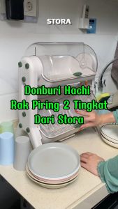 Rak Piring Tertutup Rak Piring Plastik Rak Piring Minimalis Donburi Hachi Rak Piring 2 Tingkat Stora