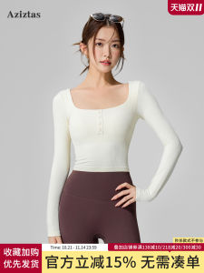 Aziztas Yoga Wear Womens Slim Fit Sports Top with Chest Pad for Running Fitness Training Long Sleeve Moisture Wicking Quick Dry