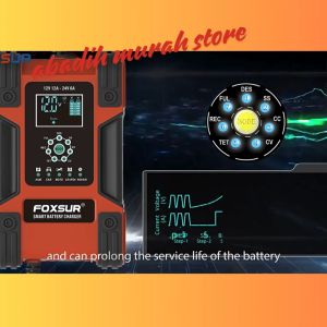 COD KIRIM CEPAT FOXSUR Charger Aki Mobil 12 / 24 volt 150 wat 12A 200Ah with LCD FBC122412D