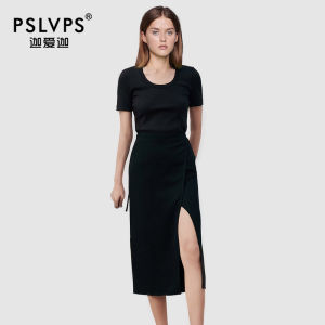 High Waist Black Acetate Fiber A-Line Skirt for Women Summer Design Slimming Half Body Dress with Zipper and Patchwork