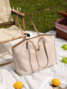 Polo Large Capacity Tote Bag for Women High-Quality Casual Zipper Closure Double Root Shoulder Strap Fabric Lining Pure Color Pattern