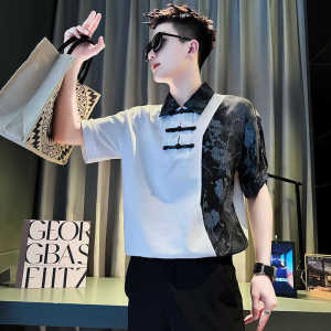 New Chinese Style Polo Shirt Short Sleeve Mens Summer Fashion Brand Casual Top Collar Splice T-Shirt Trendy Handsome Leisurewear