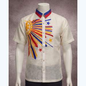 【 PREMIUM 】SINAG - Modern Polo Barong Piña Jusilyn Short Sleeves Embroidery