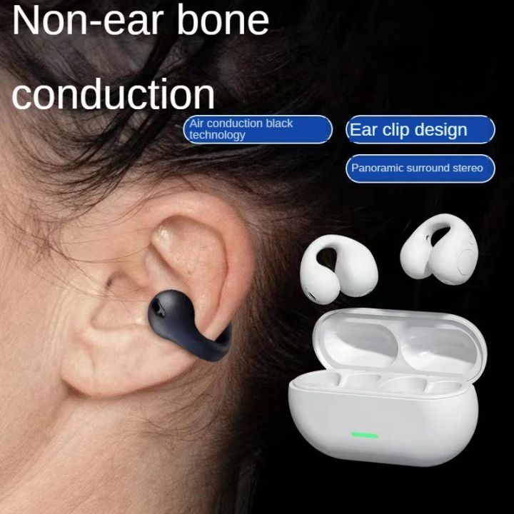 Readystock FREE Shipping Low price BT12 True Bone Conduction Bluetooth Earphones Ear Clip Earring Wireless Headphones with Mic Calling Touch Control Sports Headsets Lazada PH