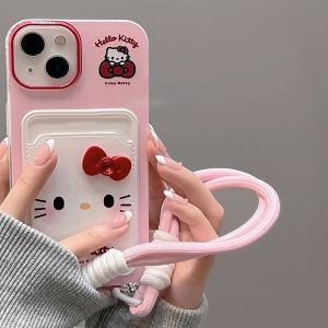 Pink Hello Kitty Three-Dimensional Bows for Apple 15pro Phone Case Iphone16promax Lanyard 14 Womens 13mini Drop-Resistant XR/Xsmax Soft Case 11/12 Protective Case 78plus