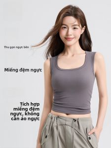 MiiOW | Áo ba lỗ không dây cổ vuông cho nữ MiiOW mùa hè 2025 Áo sơ mi cơ bản che vai rộng màu trắng chống hở hang mặc ngoài trời