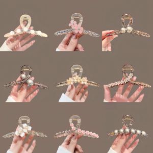 Large Acrylic Hair Claw Clip 2024 New Style Pearl Flower Design Fashionable Sensation Shark Tail Clip for Updo Hairdos