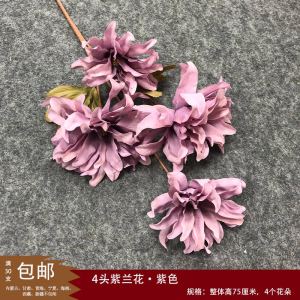 Bàn Hoa Lụa Pha Lê 4 Đầu Hoa Cúc Tím Giả Trang Trí Đám Cưới Sân Khấu Cửa Hàng Trưng Bày Hoa Tươi