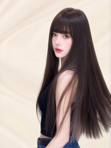 LOUIS FERRE | Natural Full Cap Invisible Black Straight Hair With Bangs Wig