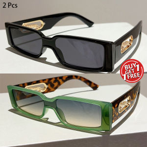 2 Pcs Vintage Rectangle Sunglasses Women Fashion Hollowed Legs Gradient Sun Glasses Trendy Brand Design Candy Color Decor Shades