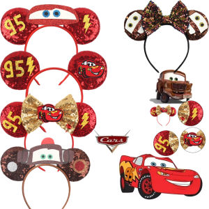 Disney Pixar Cars Ears Headbands for Girls Kid Lightning McQueen Hairband Cars on the Road Mater Headwear Women Hair Accessories