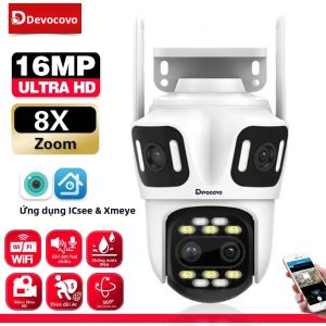 Camera IP WiFi 8K 16MP Zoom Quang 8X Ngoài Trời Không Dây Xoay 360 Độ Bảo Mật PTZ Bốn Ống Kính Giám Sát CCTV Với Tính Năng Theo Dõi Thông Minh AI