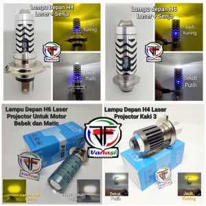 Lampu LED H6 Laser dan H4 Laser High Low Beam 2 Warna + Senja Biru AC DC Motor Bebek Matic Universal