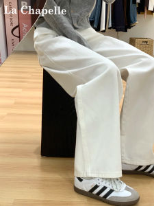 Quần Jeans Ống Rộng Ôm Vừa Màu Trắng Lót Lông Cừu Cạp Cao Quần Ống Thẳng Thường Ngày Cho Nữ Thu Đông Mới Về