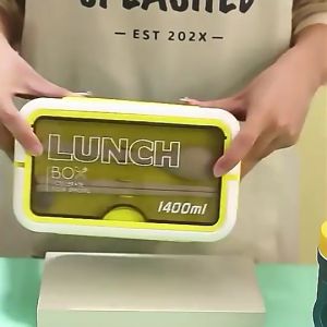 Kotak Makan 3 Sekat 1400 ML dengan Pegangan - Free Sendok Garpu BPA FREE Lunch Box Sekat 3
