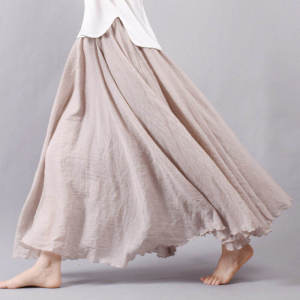 Double-Layer Cotton and Linen Skirt Womens Spring and Summer Mid Length Long Length Artsy Ethnic Style Linen Dress Large Size Hanfu Long Skirt
