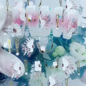 2pcs Embossed Spring Flowers 3D Nail Art Stickers Daisy Oilpainting Florals Plants Nail Decals DIY Manicure Nail Art Decorations