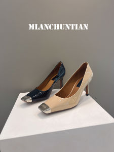 ฤดูใบไม้ผลิ 2024 สไตล์ใหม่หัวโลหะส้นละเอียด ผู้หญิง รองเท้าทาสีหนังวัว สไตล์ฝรั่งเศส หลากหลาย รองเท้าส้นสูงสบาย ระบายอากาศได้ดี