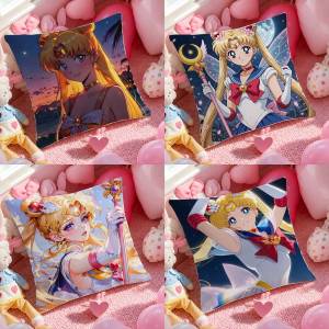 Bandai | Sailor Moon Sailor Guardians Anime Plush Pillow Cover Soft Short Plush Cushion Cover For Sofa Bedroom Home Decor Gift Decoration