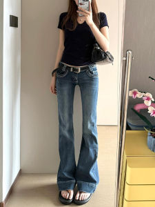 Low Waist Extended Floor Length Bell Bottom Jeans Womens Summer New Style High Waist Straight Leg Denim Pants Casual Style