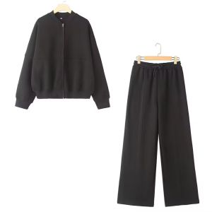 Bộ Đồ Thể Thao Nữ HH Sang Trọng Áo Hoodie Có Mũ Và Khóa Kéo Quần Ống Rộng Có Dây Rút Phong Cách Thường Ngày Mùa Thu 2024