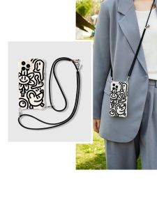 for Vivo case V29 V27 V20Pro V21 V23 Y36 Y27 5G Y11 Y12 Y15 Y17 Y16 4G Y52 Y72 5G X60 X70 X80 X90 Y77 5G Simple graffiti girl crossbody lanyard soft silicone anti-drop and shock-proof