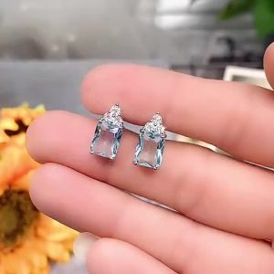 Huitan Simple and Elegant Light Blue Women Earrings Piercing Ear Brilliant Cubic Zirconia Wedding Engagement Statement Jewelry
