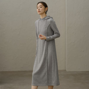 Yigue | Hooded Gray Long Sleeves Stylish Casual Dress