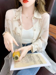 chaqi | Summer New Loose Womens Long Sleeve Thin Chiffon Sunscreen Shirt Cardigan Fashionable Versatile Top Butterfly Knot Embellished