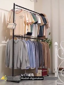 Rak Gantungan Baju Besi Stand hanger double Gawang Baju Jemuran Pakaian Rak Baju Gantung Berdiri Gawang Baju Estetik Rak Pakaian Gantung